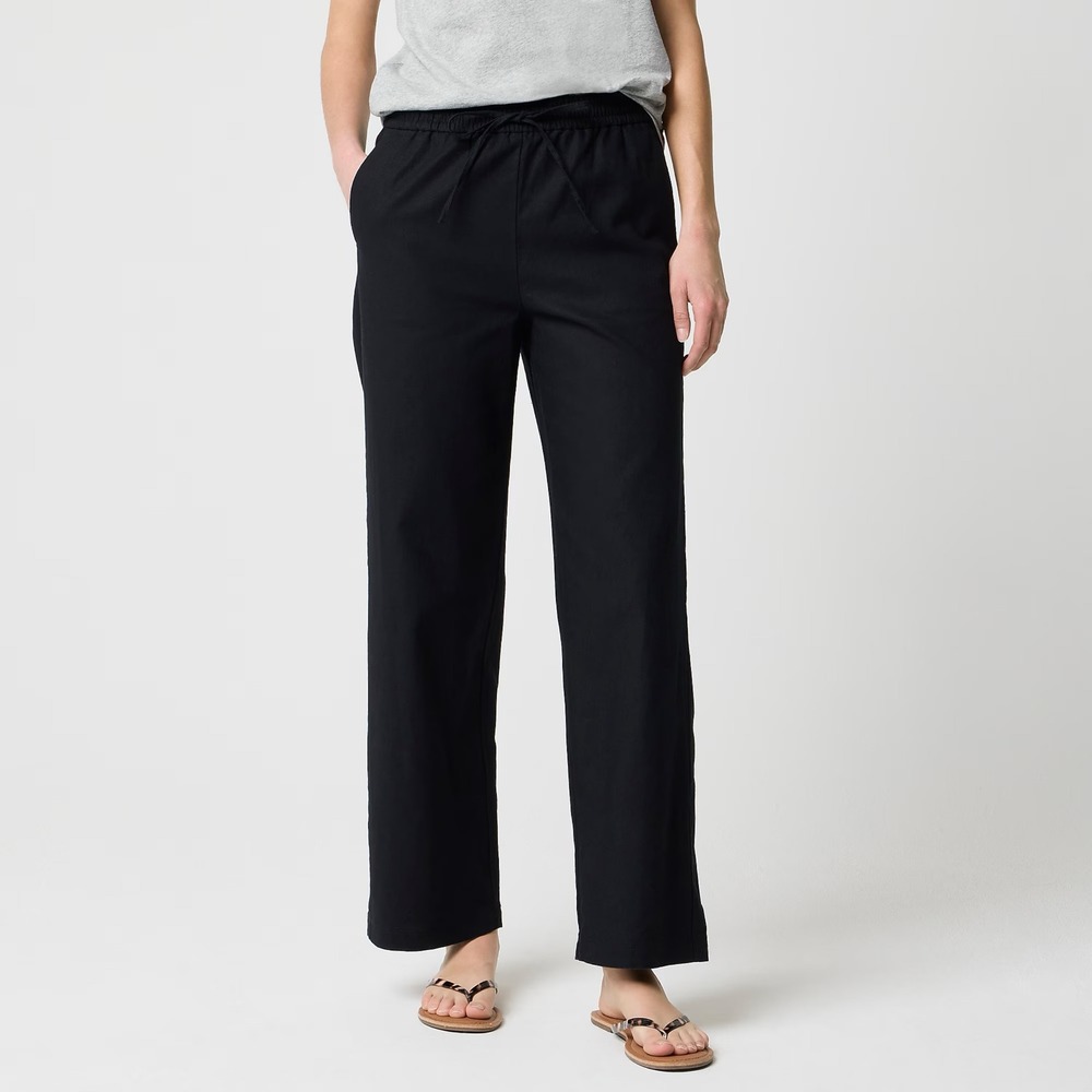 J.Crew Petite Linen-Blend Slim Wide-Leg Drawstring Pant Black 16P new coastal